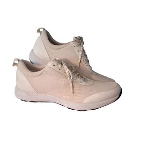 Traq By Alegria Women's Cream/pale Pink Lace Up Sneakers